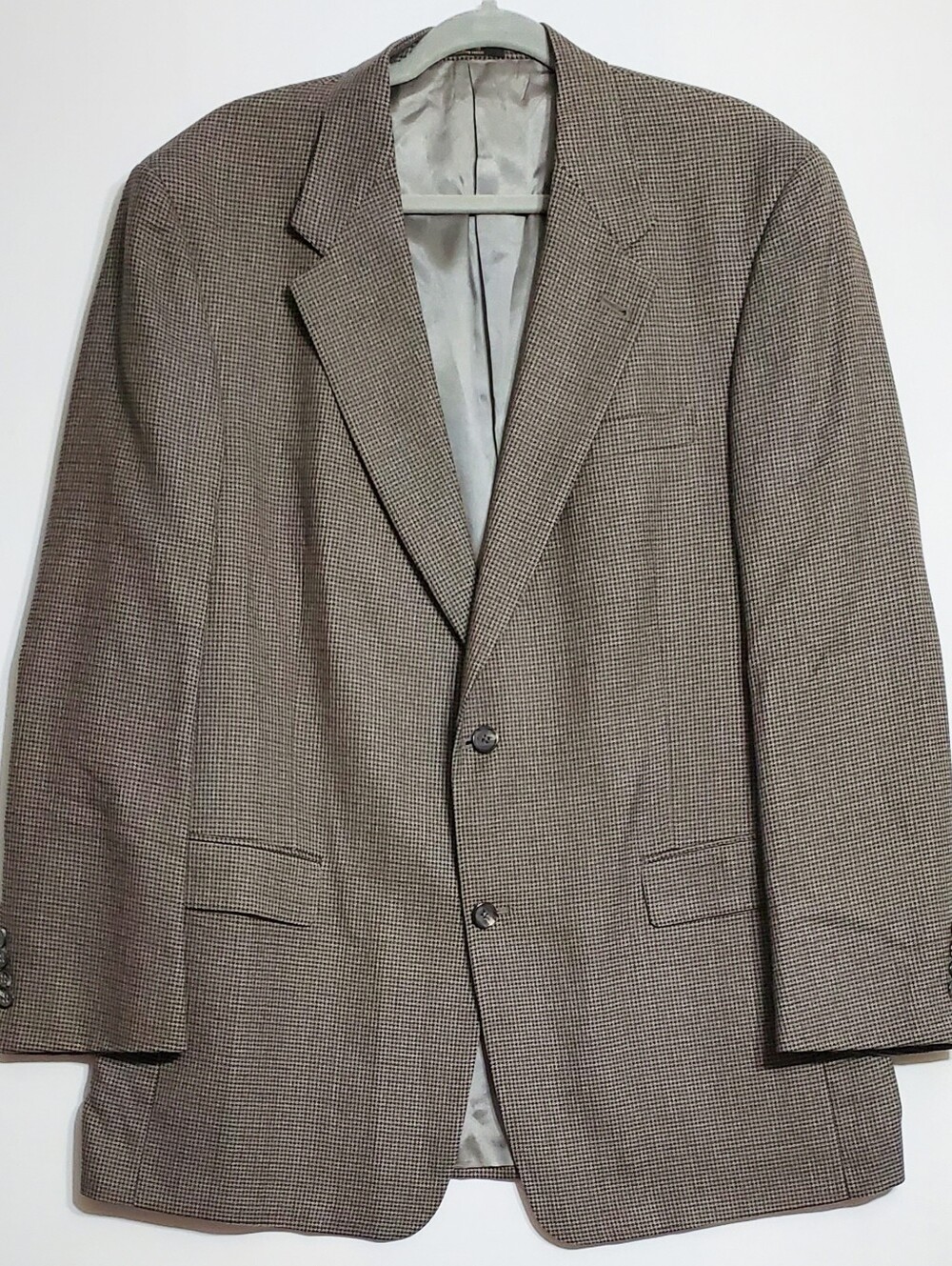 Hart Schaffner Marx 43R 2 button sport coat jacket brown houndstooth wool preppy